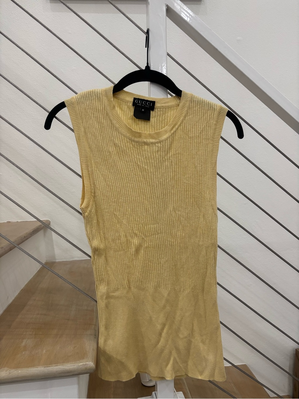 Gucci Pale Yellow Ribbed Sleeveless Knit Tank